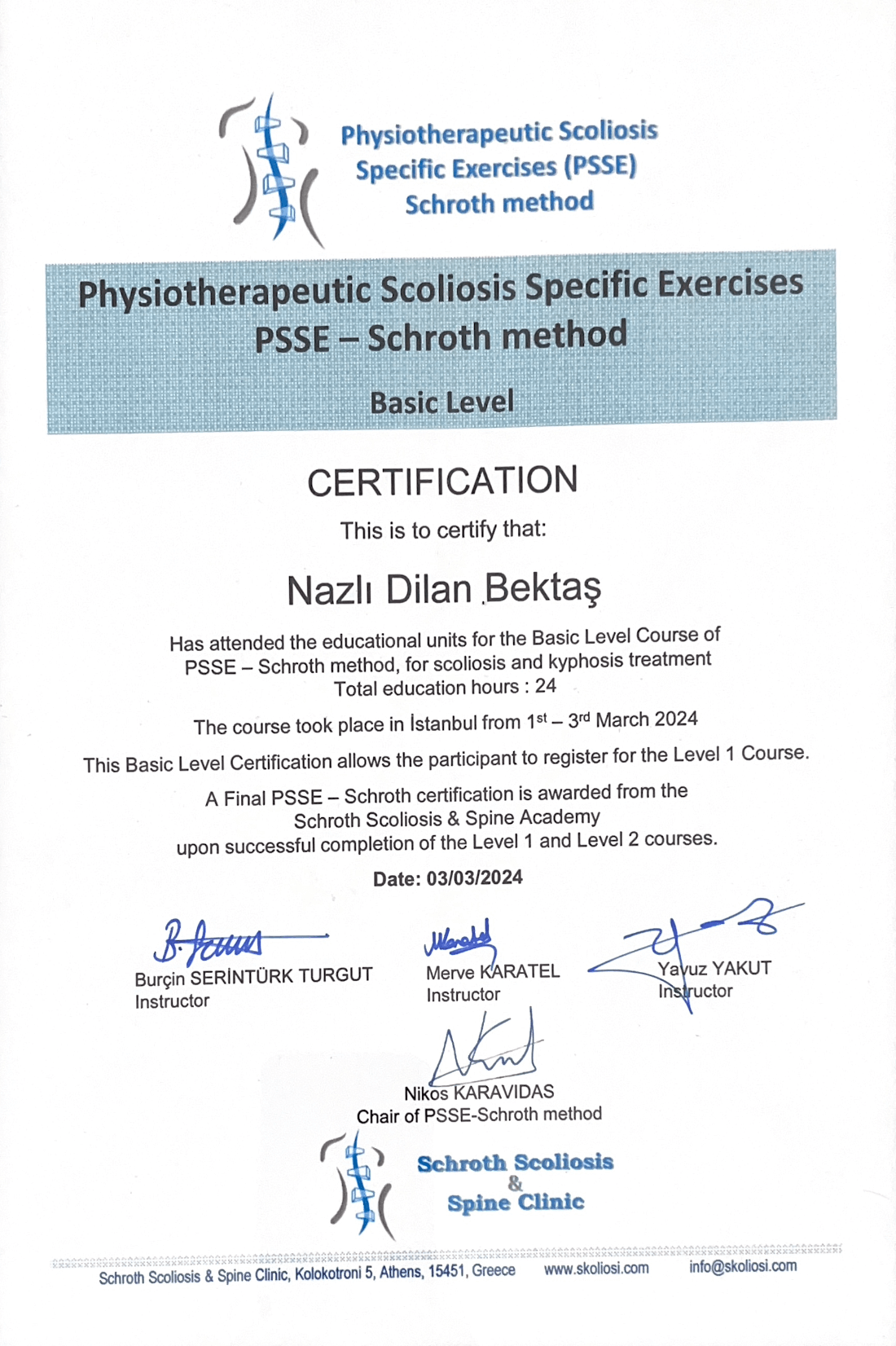 Schroth Skolyoz Terapisi Sertifikası